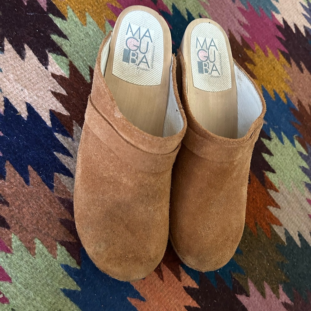 Maguba Leather Suede Wooden Clogs